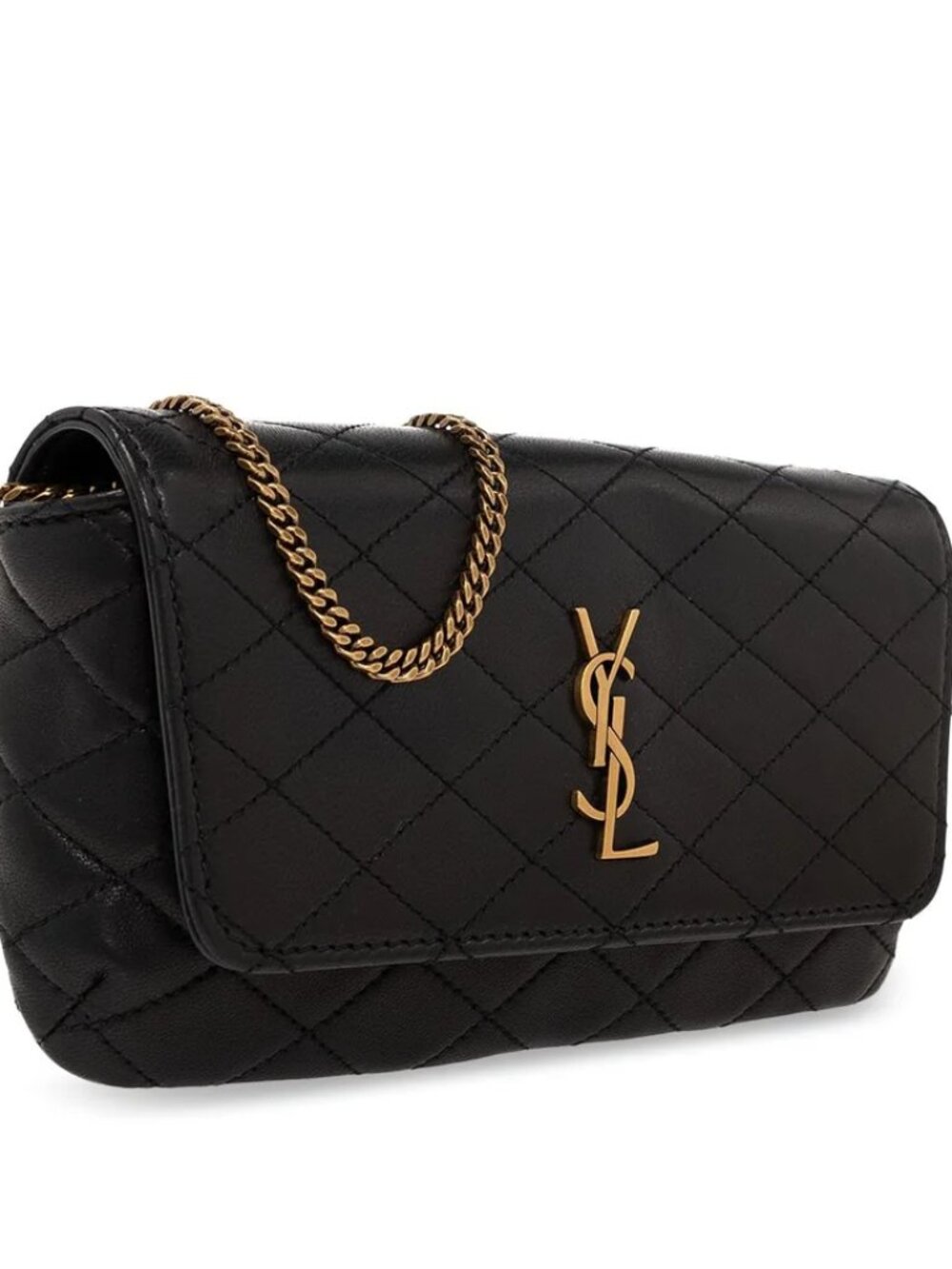 NEW ✅ Saint Laurent GABY Lambskin Quilted Phone Holder Crossbody Bag BLACK